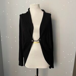 2000's model off duty black shug cardigan with cute silver buckle detail